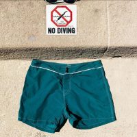 Mangrove Monkey Teal Boardshorts with White Waist Piping and Snap Closure